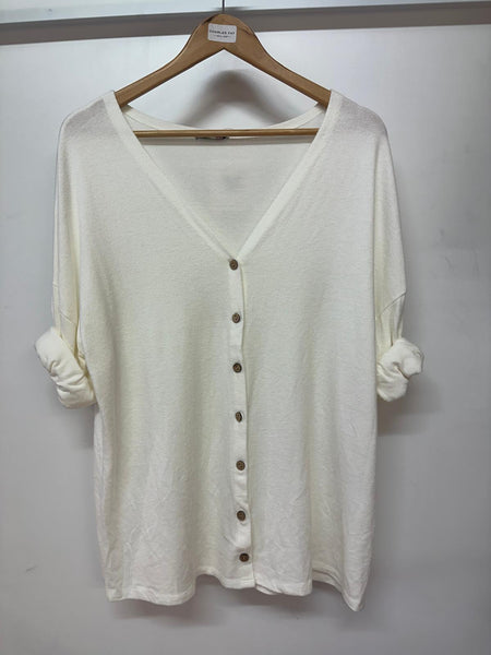 Made In Italy Ladies Rolled Sleeves Plain Button Cardigan One Size DK2086