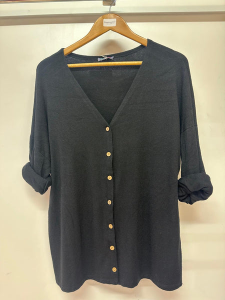 Made In Italy Ladies Rolled Sleeves Plain Button Cardigan One Size DK2086