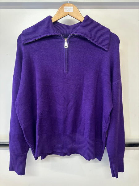 Naiif Ladies  1/4 Zip Jumper with Oversized Collar One Size E163