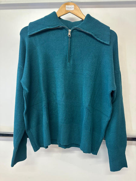 Naiif Ladies  1/4 Zip Jumper with Oversized Collar One Size E163