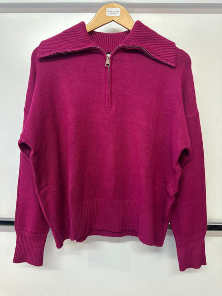 Naiif Ladies  1/4 Zip Jumper with Oversized Collar One Size E163