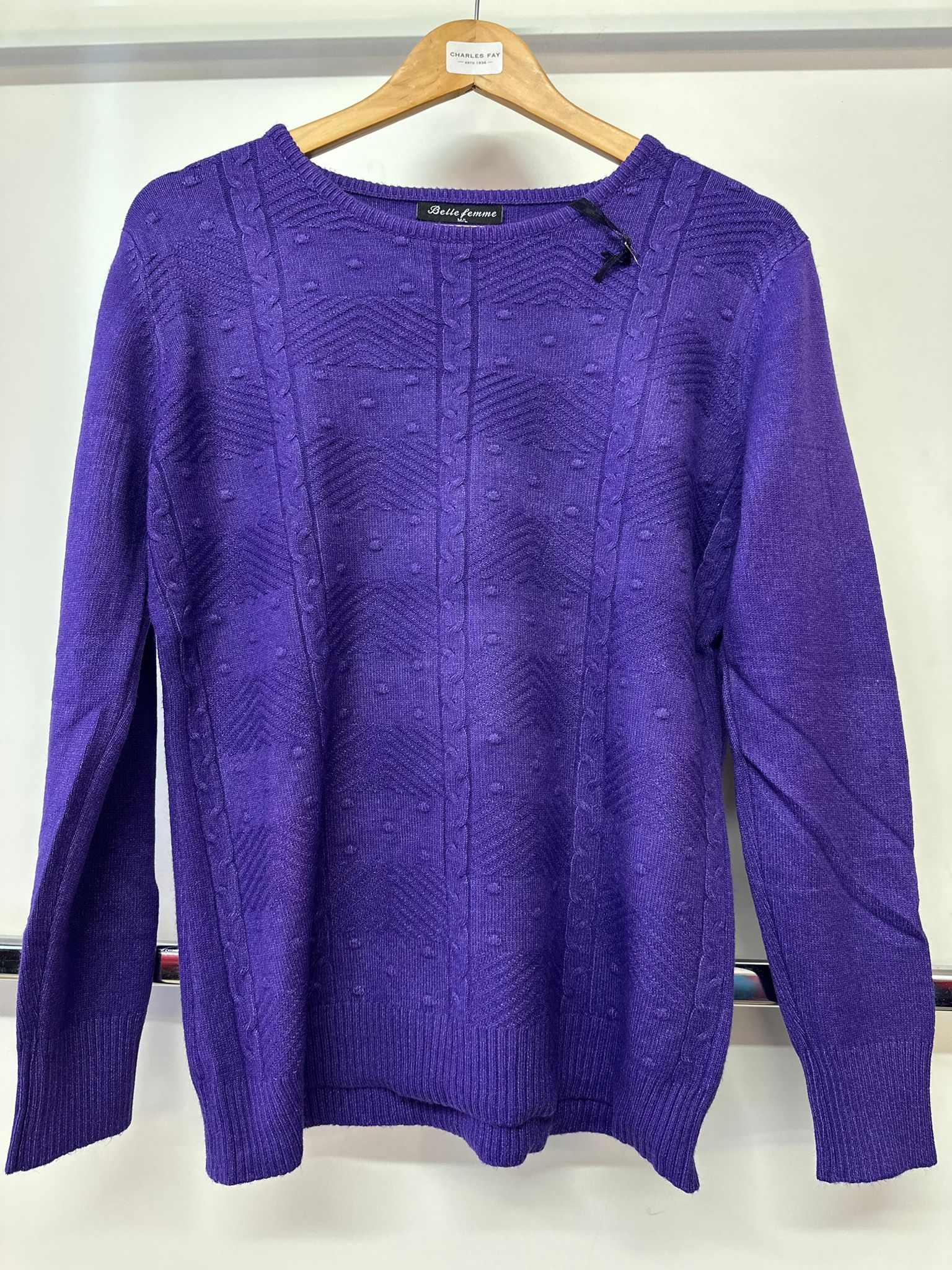 Belle Femme Ladies Wool Cable Knit Jumper R-5022