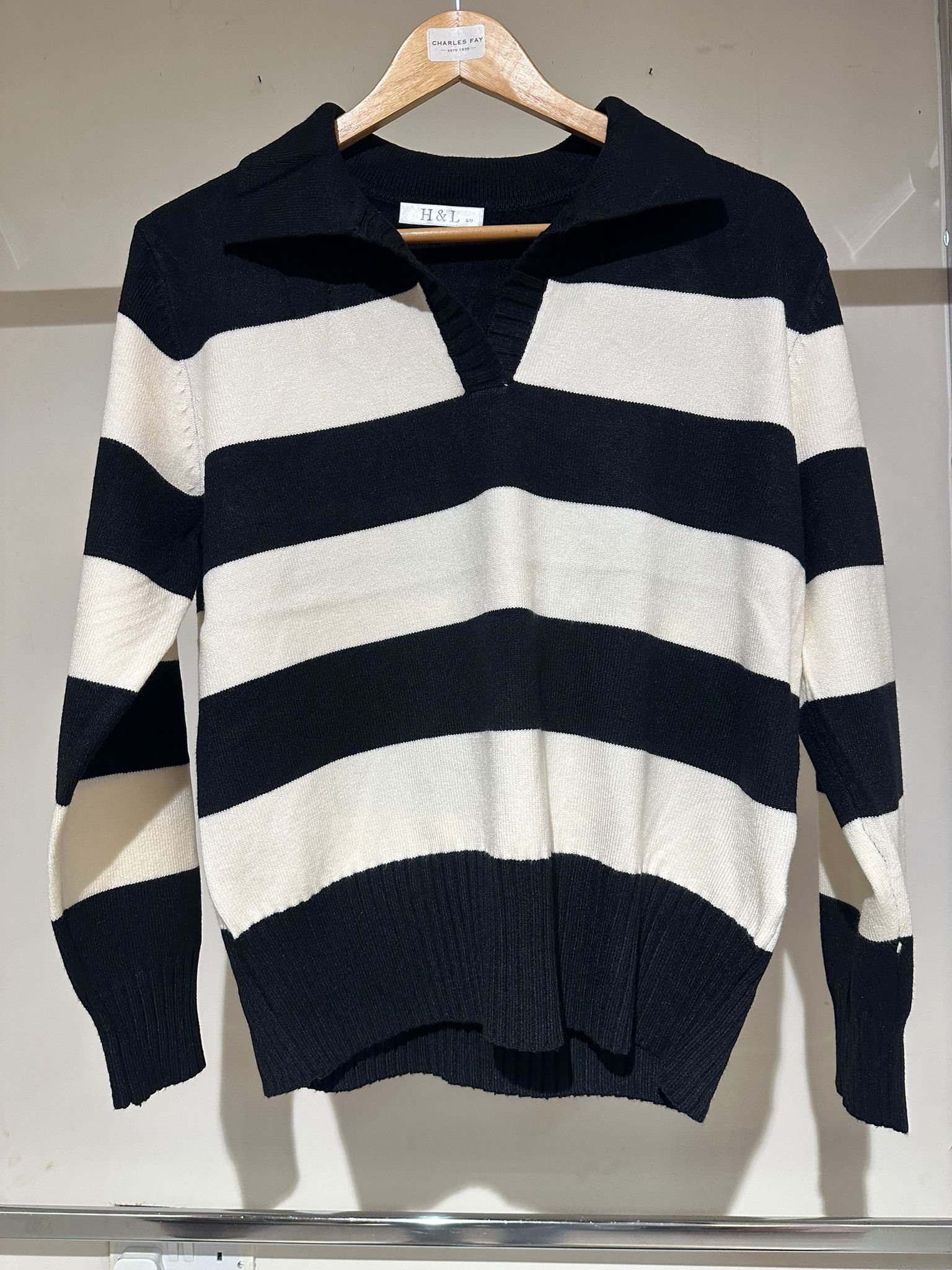 H&L Ladies Striped Knit Jumper with Collar H-20016