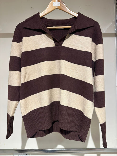 H&L Ladies Striped Knit Jumper with Collar H-20016