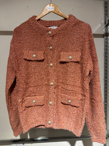 H&L Ladies Cardigan with Faux Pearl Buttons with Pockets K-5021