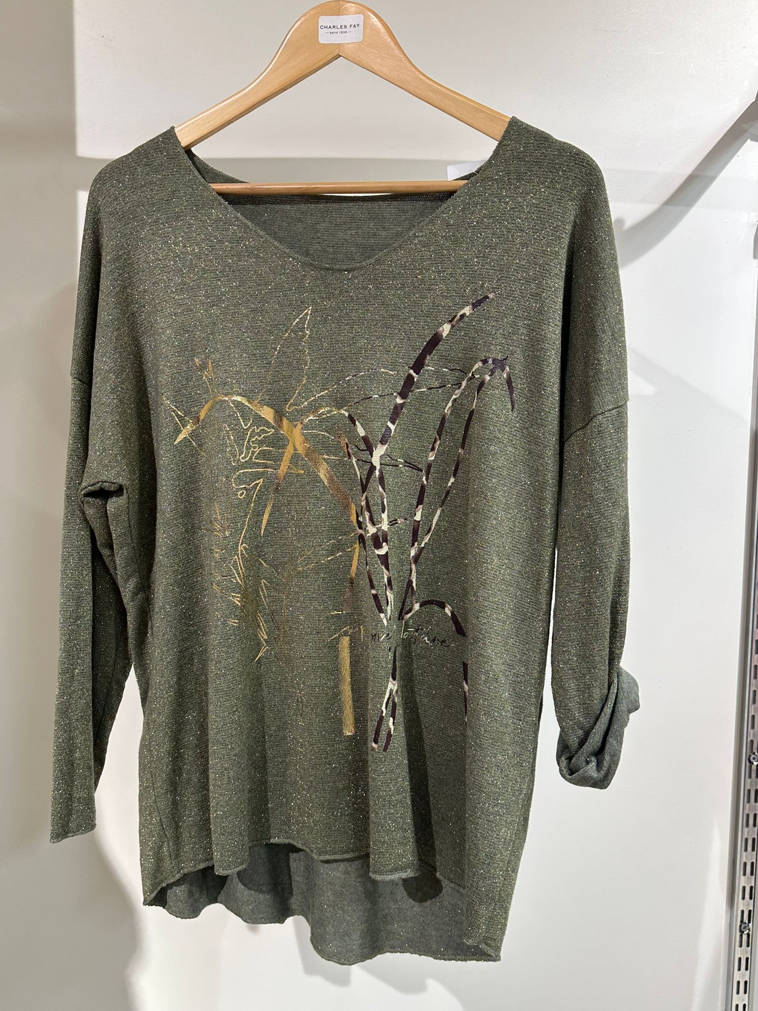 New Collection Ladies Rolled Sleeve Top Metallic Shimmer One Size