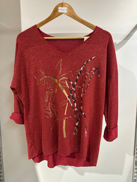 New Collection Ladies Rolled Sleeve Top Metallic Shimmer One Size