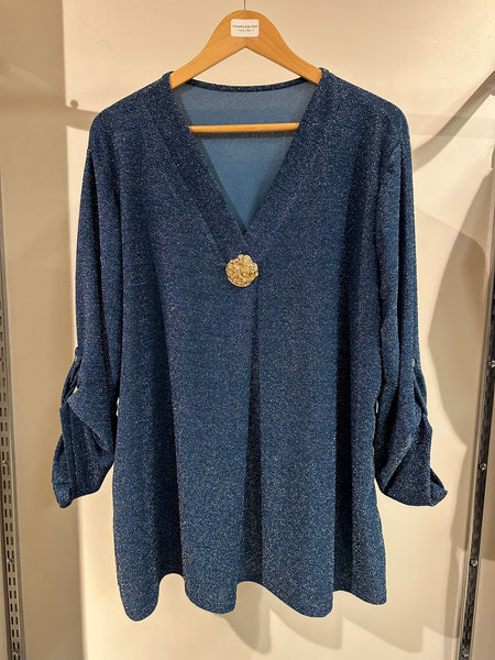 New Collection Ladies Metalic Shimmer Top with Rolled Sleeves NC30161