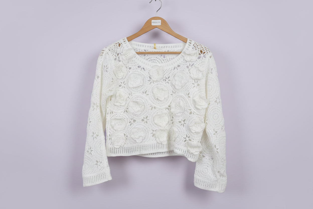 white crochet ladies jumper