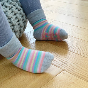 The Little Sock Co- Stay-on, Non-Slip Socks Rosey Rainbow Stripe