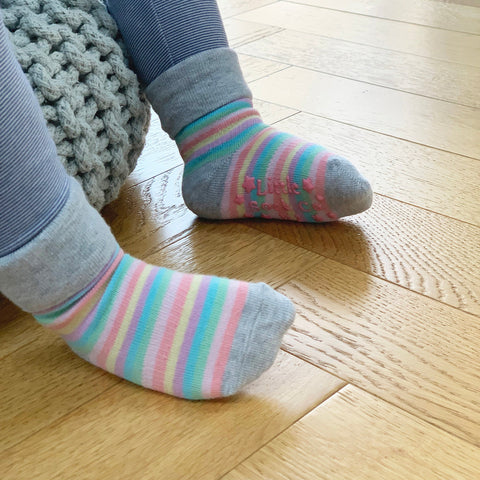 The Little Sock Co- Stay-on, Non-Slip Socks Rosey Rainbow Stripe