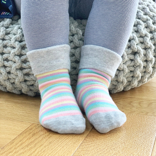 The Little Sock Co- Stay-on, Non-Slip Socks Rosey Rainbow Stripe