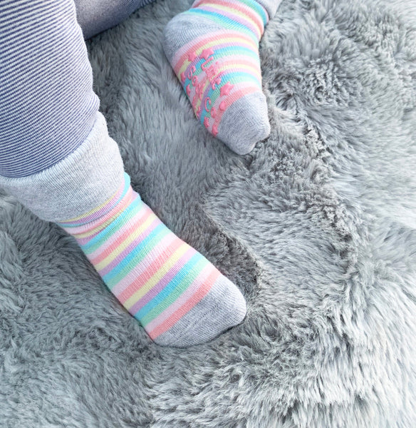 The Little Sock Co- Stay-on, Non-Slip Socks Rosey Rainbow Stripe