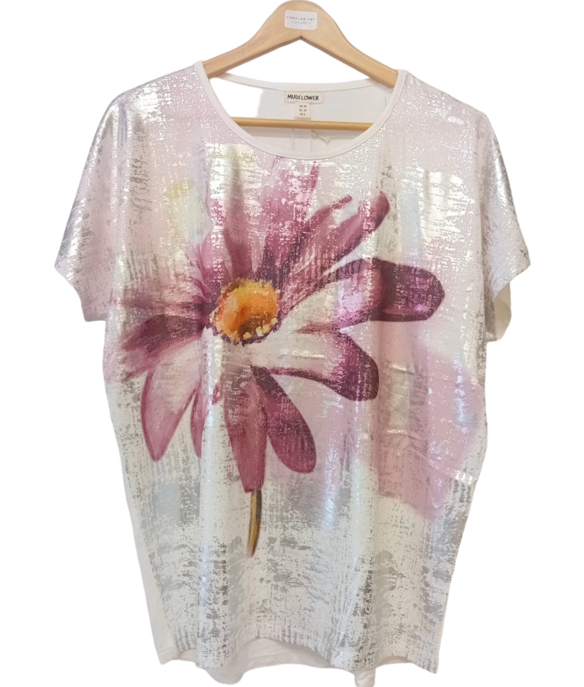 MudFlower Ladies SS Roundneck Large Flower Print T-Shirt SU-24MF-476