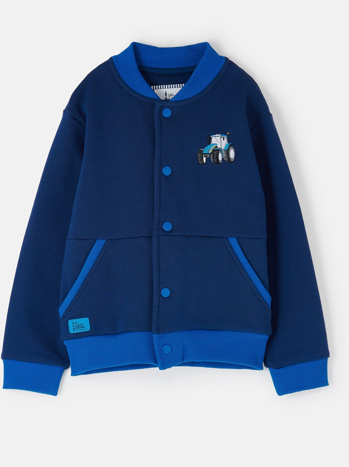 Little Lighthouse Boys Spencer Varsity Jacket - Blue Tractor Navy