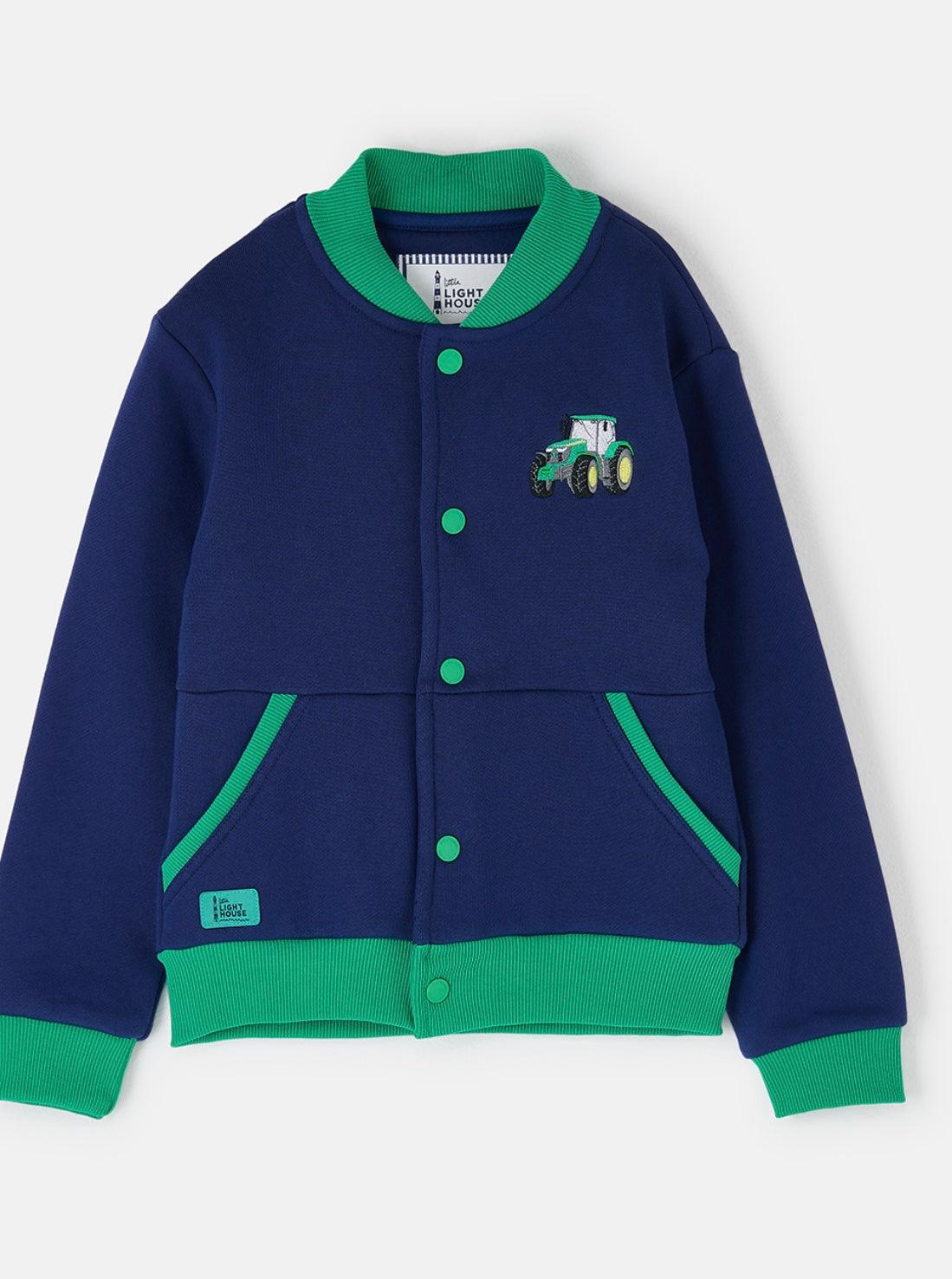 Little Lighthouse Boys Spencer Varsity Jacket - Green Tractor Navy