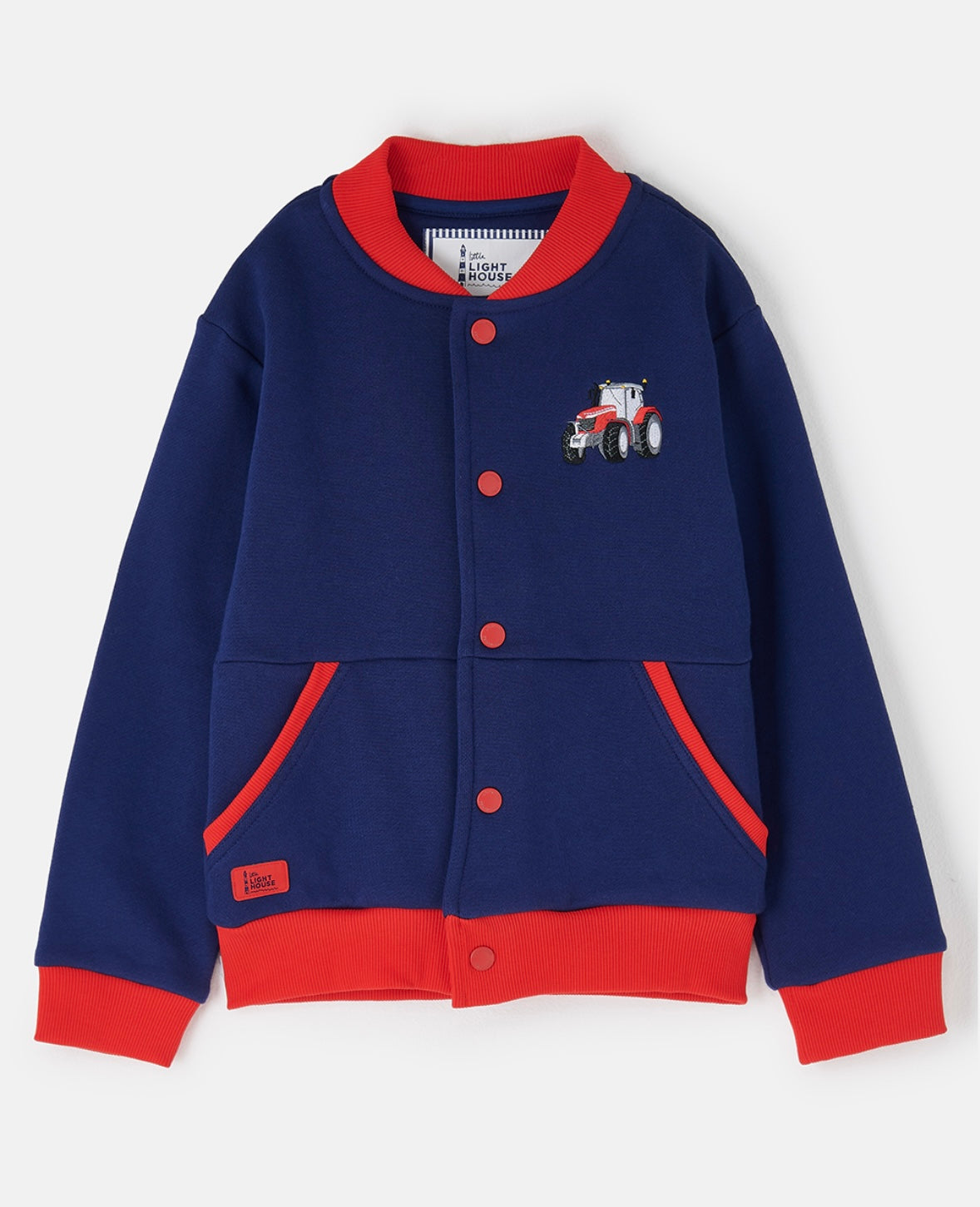 Little Lighthouse Boys Spencer Varsity Jacket - Red Tractor Navy