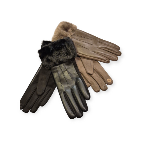 MM Sweet Ladies Faux Leather Gloves with Faux Fur Trim G-1842