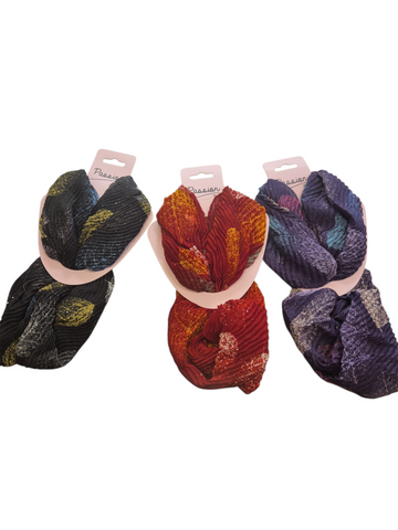 Silver Glitter Print Crinkle Magnetic Scarf MM2025-1 Big Leaf