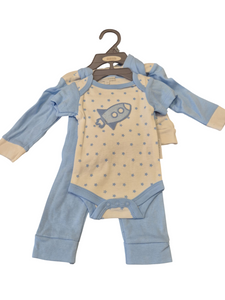 Nursery Time Rocket and Stars Baby Boys' 3 Piece Gift Set  BIS2098-2025 Blue