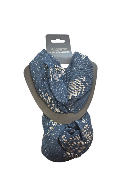 Ladies Print Crinkle Magnetic Scarf MM1838 Silver Leaf