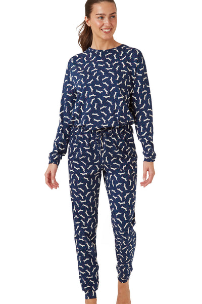 Indigo Sky Ladies Dotty Dachshund Knitted Cotton Jogger Pyjama Set