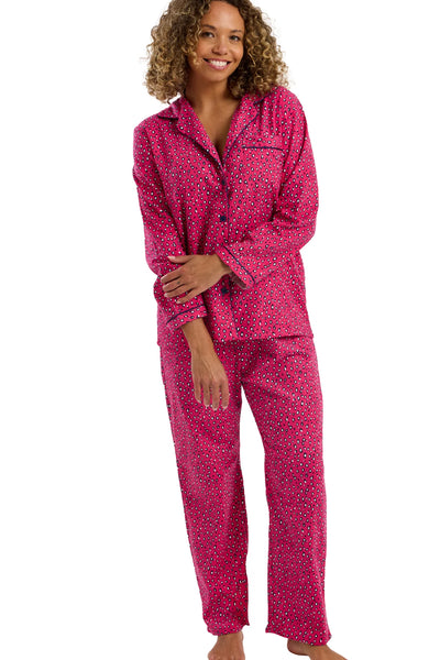 Indigo Sky  Ladies Cosy Brushed Cotton Printed Pyjama Set Neon Leopard