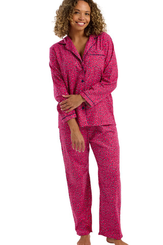 Indigo Sky  Ladies Cosy Brushed Cotton Printed Pyjama Set Neon Leopard