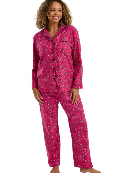 Indigo Sky  Ladies Cosy Brushed Cotton Printed Pyjama Set Neon Leopard