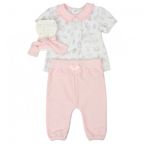 Pure & Soft Premium Babywear Baby Girls Nursery T-Shirt, Jog Pant & Headband Outfit E13326