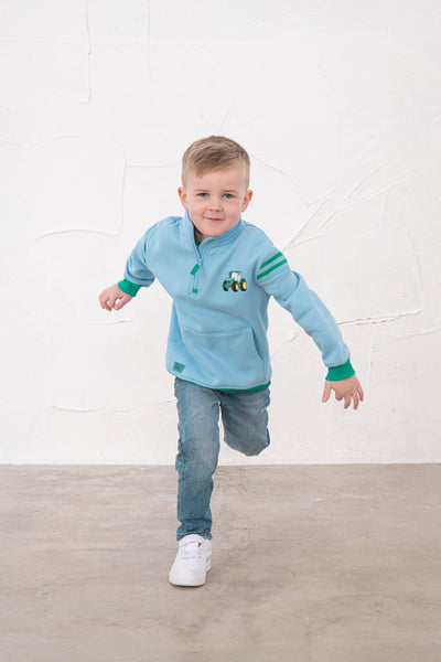 Little Lighthouse Boys 1/4 Zip Jonah Jersey - Green Tractor+Baler