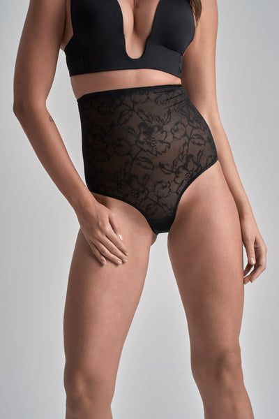 ByeBra Ladies Lacy High Waist Shaping Brief Black Lace