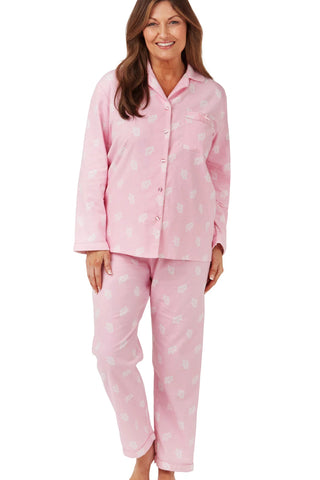 Marlon Ladies Bold Leaf Cosy Wincyette Revere Collar Pyjama
