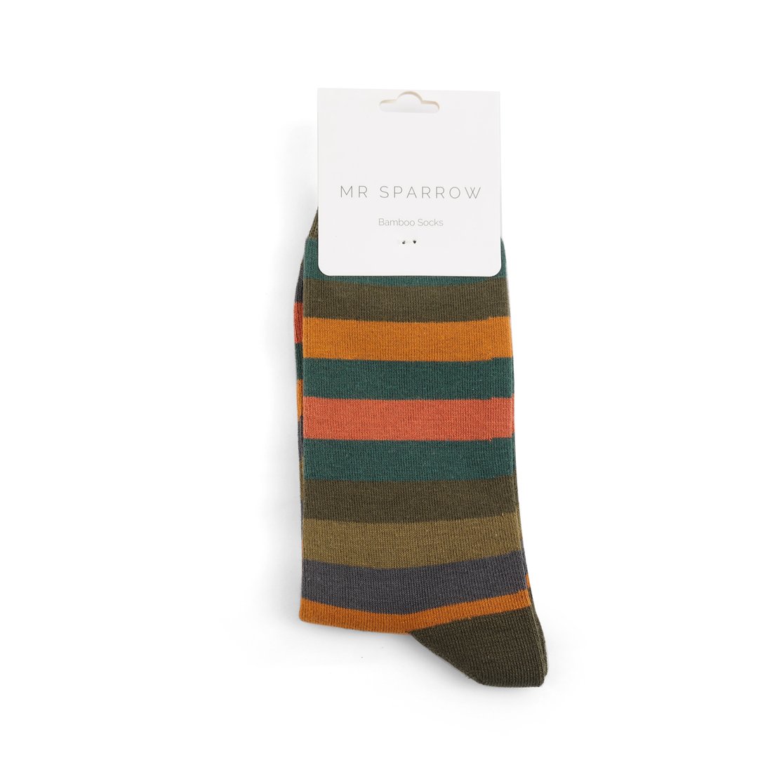 Mr Heron Men’s Bamboo Socks Striped Olive