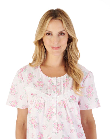 Slenderella Ladies 38" Shadow Leaf Floral Print Nightdress ND03206 Pink