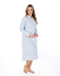 Slenderella Ladies 45" Floral Printed Luxury Flannel Nightdress ND04211 BLUE