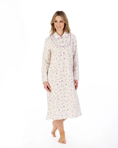 Slenderella Ladies 45" Floral Printed Luxury Flannel Nightdress ND04211 CREAM