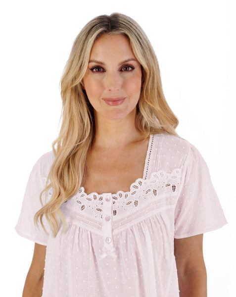 Slenderella Ladies Dobby Dot 40" Woven Chemise ND07211PK Pink
