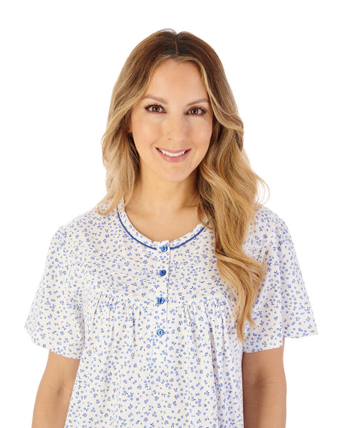 Slenderella Ditsy Print 45" Jersey Nightdress ND08101BL White-Blue