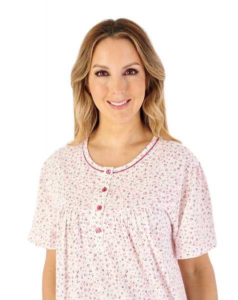 Slenderella Ditsy Print 45" Jersey Nightdress ND08101BL White-Blue