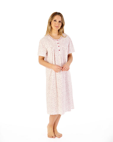 Slenderella Ditsy Print 45" Jersey Nightdress ND08101PK White-Pink