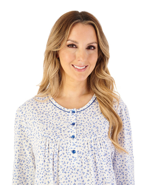 Slenderella Ditsy Print 45" Jersey Nightdress ND08102BL White-Blue