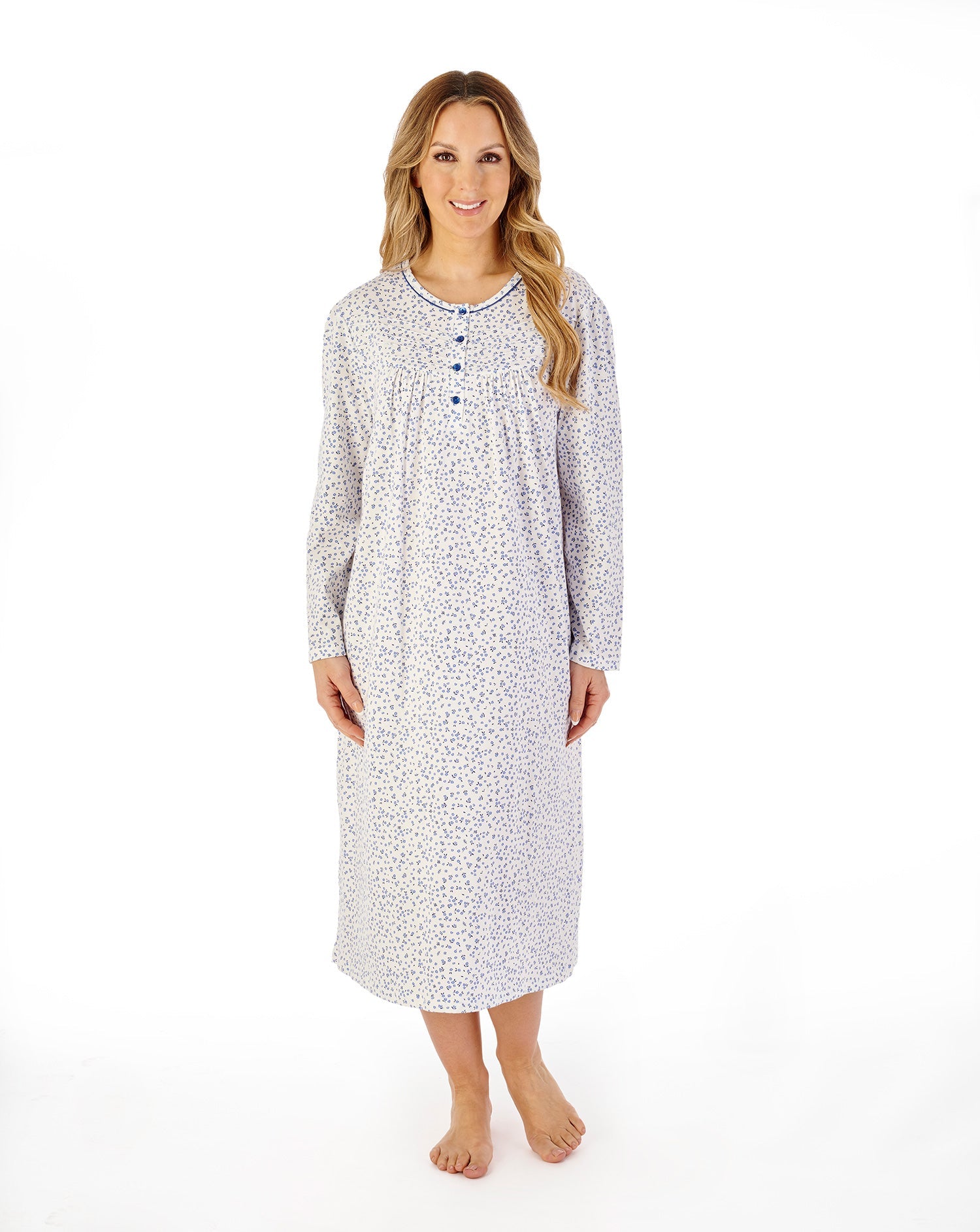 Slenderella Ditsy Print 45" Jersey Nightdress ND08102BL White-Blue