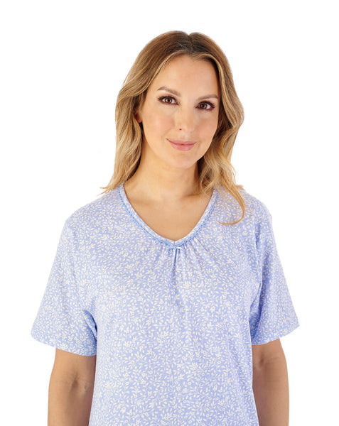 Slenderella Leaf Print 42" Jersey Nightdress ND08111BL Blue