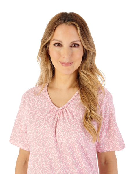 Slenderella Leaf Print 42" Jersey Nightdress ND08111PK Pink