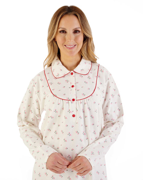 Slenderella Floral Printed Luxury Flannel 45" Woven Nightdress ND08211 Red
