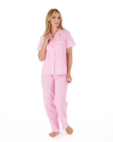 Slenderella Floral Gingham Print Tailored Pyjama Set PJ03213 Pink