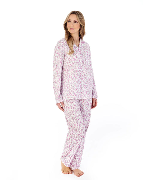 Slenderella Ditsy Floral Jersey Tailored Pyjama Set PJ04103 Pink