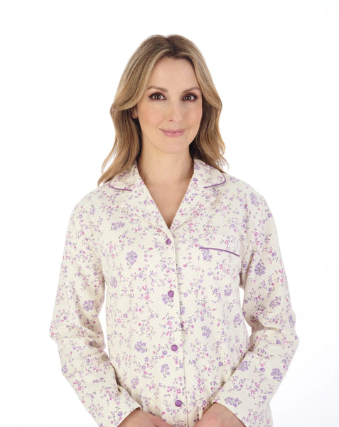 Slenderella Floral Printed Luxury Flannel Pyjama PJ04213 Cream