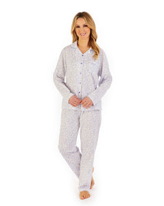 Slenderella Ladies Leaf Print Tailored Jersey Pyjama PJ06103 Blue